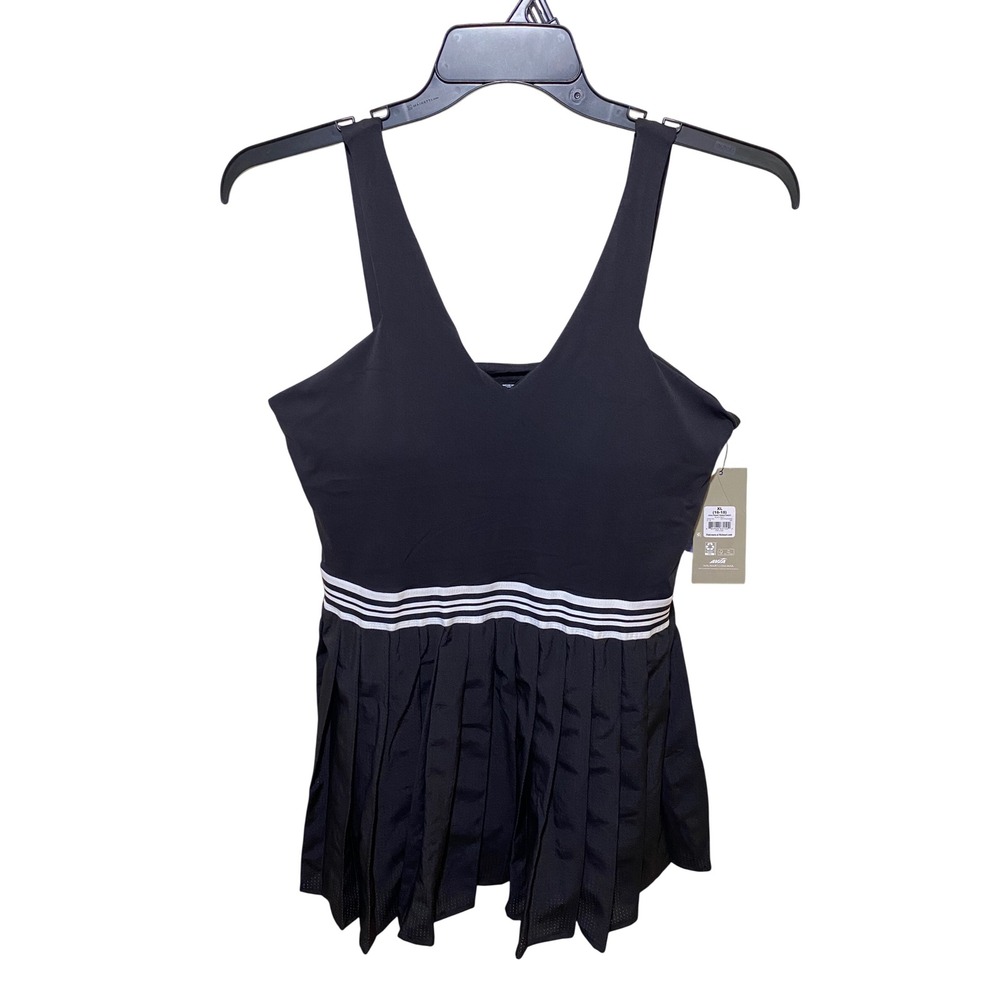 Avia Front Tennis Dress Black Soot XL 16-18 Pleated Cutout Built-in Shorts NWT